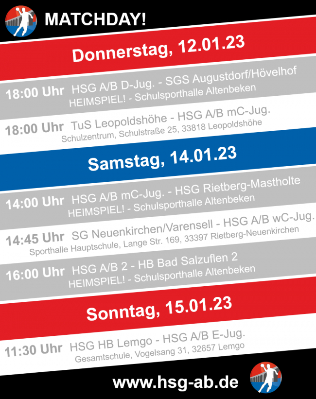 HSG-Spielplan 12.-15. Jan.!