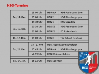 HSG-Spieltag 14./15. Dez.!