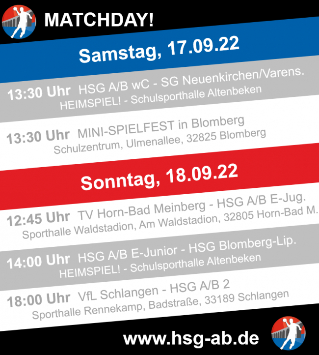 HSG-Spielplan 17./18. September!
